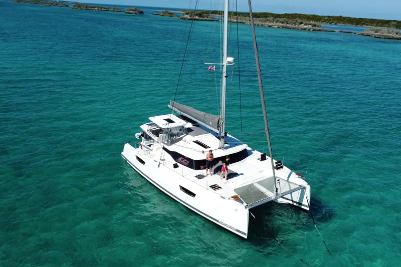 Slide: The Image of 2020 Fountaine Pajot Saona 47 catamaran sailing in clear turquoise waters. - 70