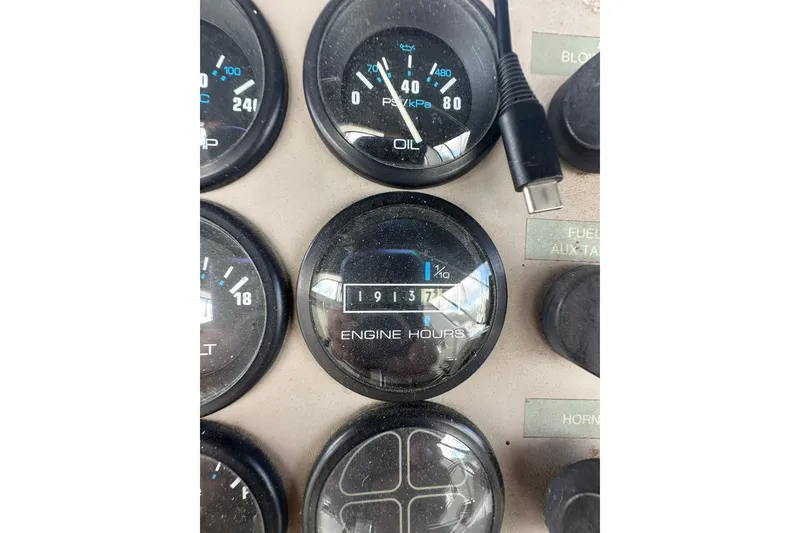 Slide: The Image of Close-up of 1997 Carver 355 Aft Cabin Motor Yacht engine hour gauge showing 1913.7 hours. - 15