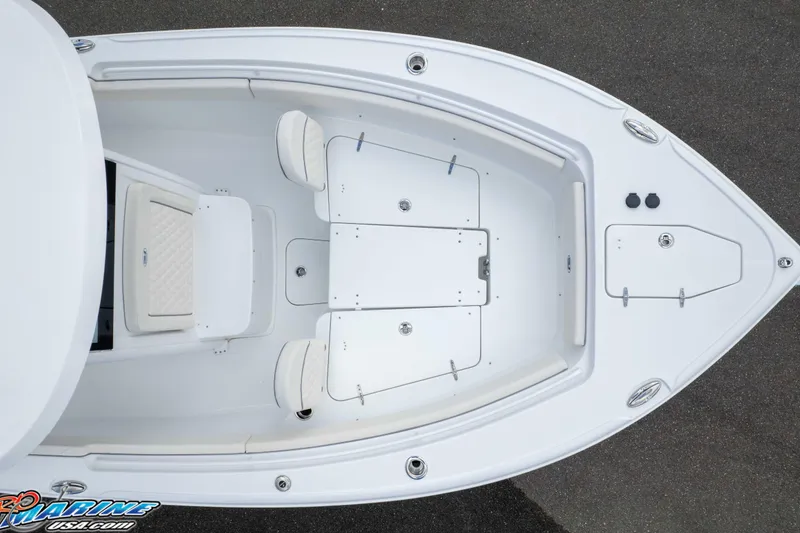 Slide: The Image of 2026 Sea Hunt Ultra 265 SE boat, aerial view of bow seating and storage compartments. - 31