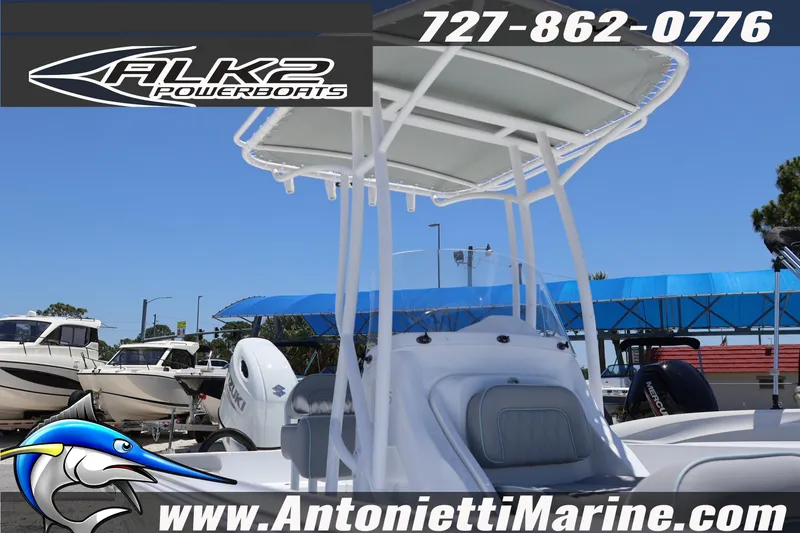 Slide: The Image of 2026 ALK2 Powerboats 22 CRS with canopy, displayed at Antonietti Marine dealership. - 4
