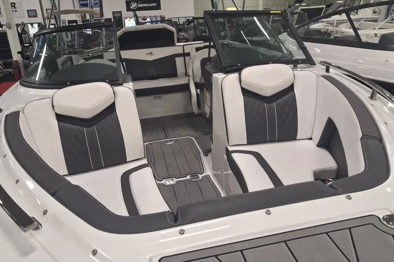 Slide: The Image of 2022 Monterey 218SS Super Sport boat interior with stylish seating and modern design. - 3