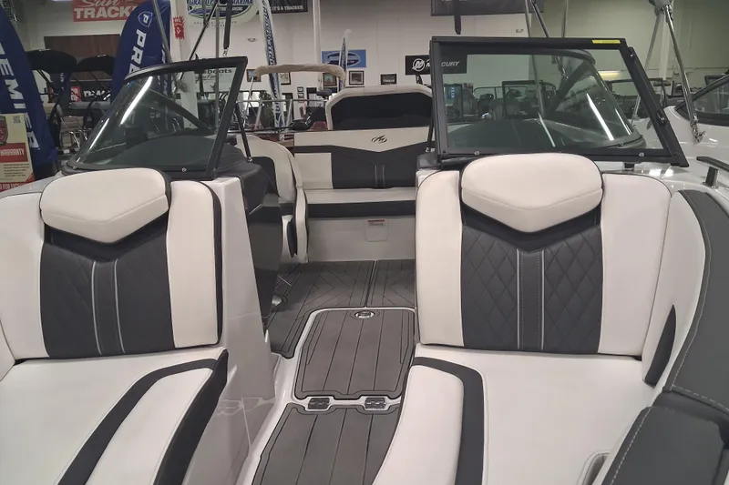 Slide: The Image of 2022 Monterey 218SS Super Sport boat interior with luxurious seating and modern design. - 6