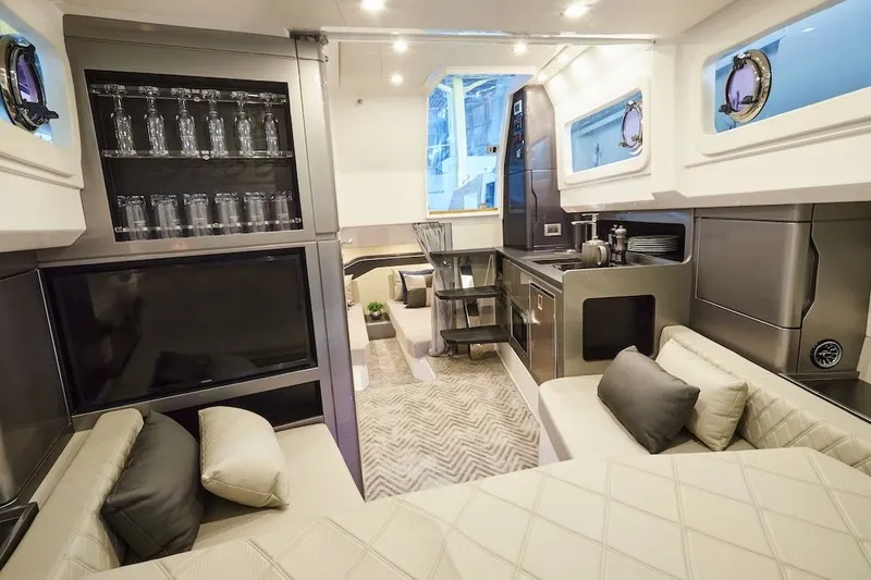 Slide: The Image of Luxurious interior of Schaefer V44 yacht, model year 2026. - 11