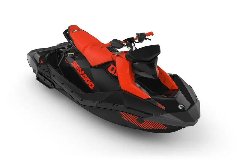 Slide: The Image of Manufacturer Provided Image: 2022 Sea-Doo SPARK TRIXX 3up jet ski, black and red, side view. - 4