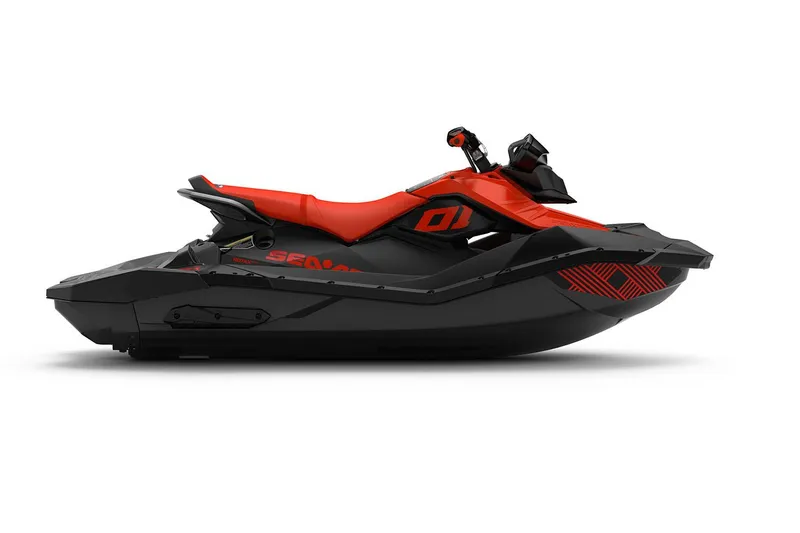 Slide: The Image of Manufacturer Provided Image: 2022 Sea-Doo SPARK TRIXX 3up jet ski, black and red, side view. - 5