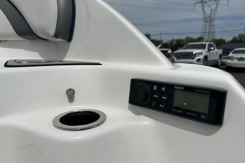 Slide: The Image of Yamaha SX240 boat interior with Fusion stereo system and cup holder, 2020 model. - 7