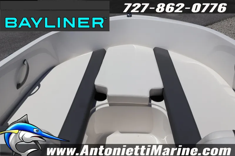 Slide: The Image of 2026 Bayliner Element E18 boat interior with seating, displayed by Antonietti Marine. - 10