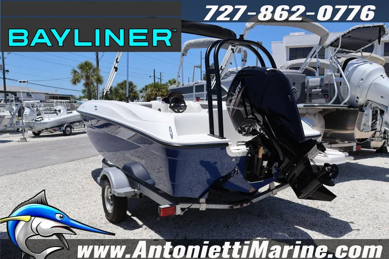Slide: The Image of 2026 Bayliner Element E18 boat displayed at Antonietti Marine dealership. - 4