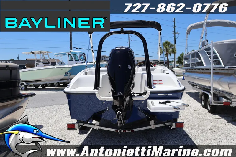 Slide: The Image of 2026 Bayliner Element E18 boat displayed at Antonietti Marine dealership. - 5