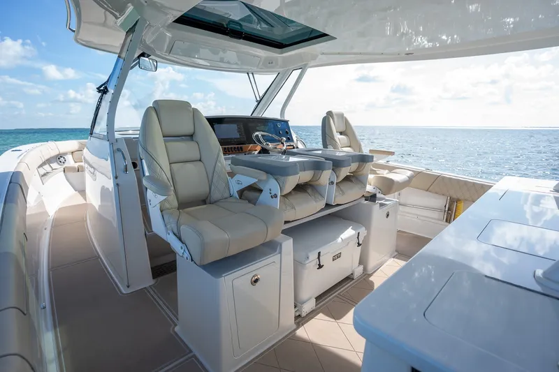 Slide: The Image of Luxurious interior of 2022 Regal 38 SAV yacht with ocean view. - 32
