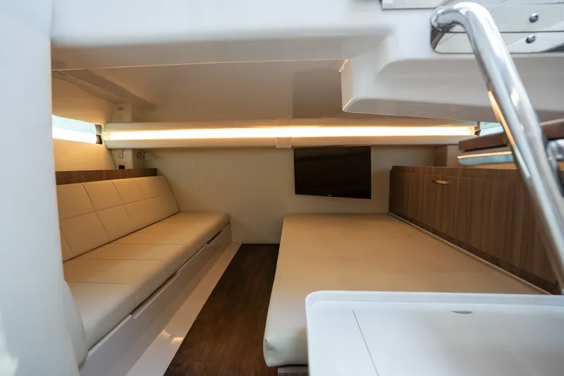 Slide: The Image of Luxurious interior cabin of 2022 Regal 38 SAV yacht with modern furnishings. - 51