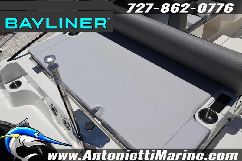 Slide: The Image of 2026 Bayliner D20 boat interior with seating and cup holders, featuring Antonietti Marine branding. - 13
