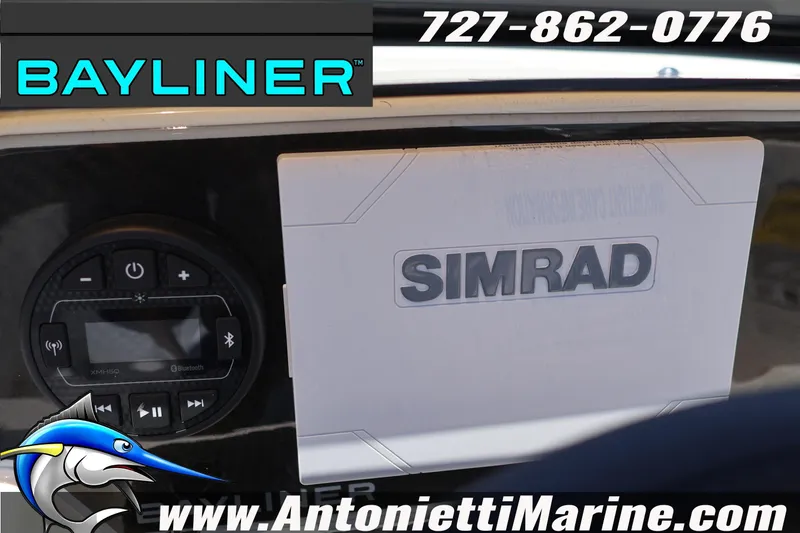 Slide: The Image of 2026 Bayliner D20 dashboard featuring Simrad electronics and Bluetooth controls. - 20