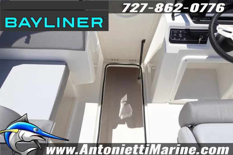Slide: The Image of 2026 Bayliner D20 boat interior with seating and control panel, featuring Antonietti Marine branding. - 33