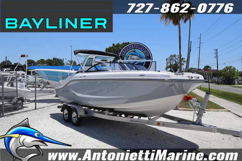 Slide: The Image of 2026 Bayliner D20 boat on trailer at Antonietti Marine dealership. - 4