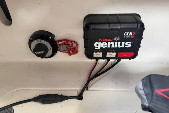 Slide: The Image of NOCO Genius GEN2 battery charger and wiring in 2015 Hurricane SunDeck 2400 OB boat. - 18