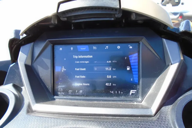 Slide: The Image of Dashboard of 2023 Yamaha WaveRunner FX Cruiser SVHO displaying trip information and fuel usage. - 9