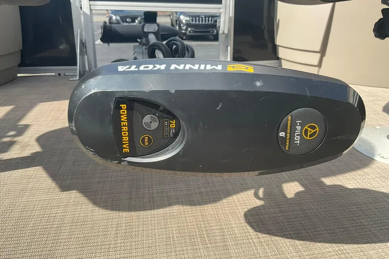 Slide: The Image of Minn Kota PowerDrive motor on 2021 Sun Tracker Fishin' Barge 20 DLX pontoon boat. - 20