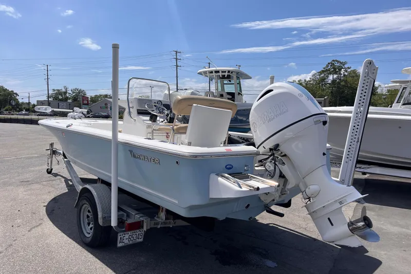 Slide: The Image of 2016 Tidewater 1910 Bay Max boat with Yamaha outboard motor on trailer. - 3
