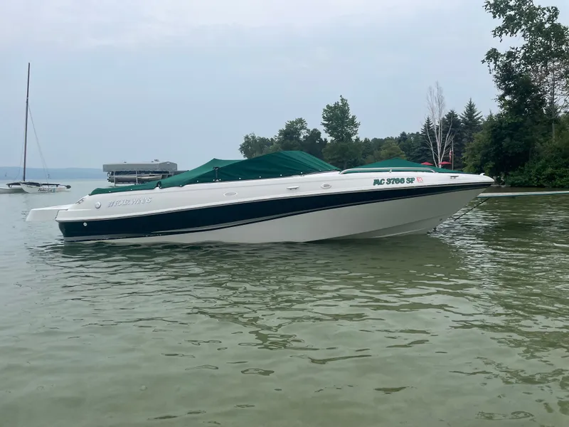 Slide: The Image of 2002 Four Winns 200 Horizon boat on calm water. - 4