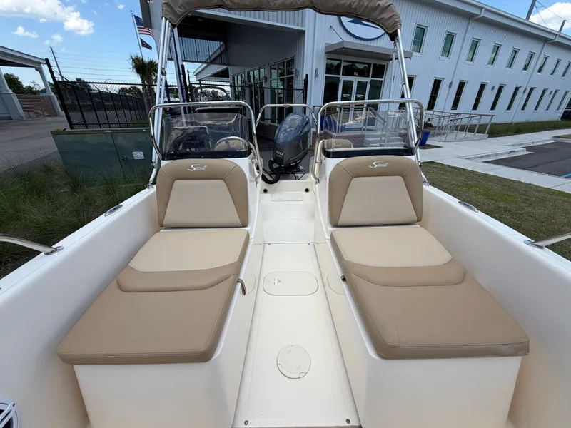 Slide: The Image of 2019 Scout 175 Sport Dorado boat with beige seating. - 9