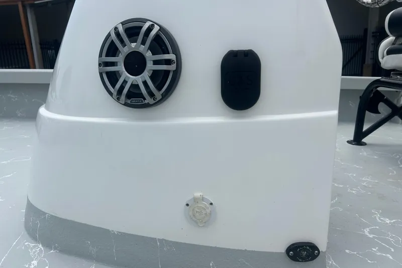 Slide: The Image of Boat speaker and components on a 2025 Skuta 24 model deck. - 14