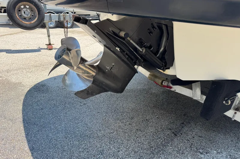 Slide: The Image of Rear view of a 2006 Chaparral 256 SSi boat propeller and outdrive on a trailer. - 4