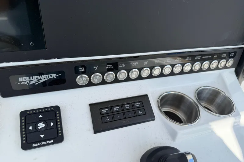 Slide: The Image of Control panel of 2026 Bluewater Sportfishing 25T boat with Seakeeper system. - 22