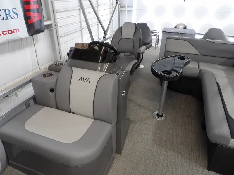 Slide: The Image of Interior of 2026 Avalon Venture Quad Fish with gray seating. - 14