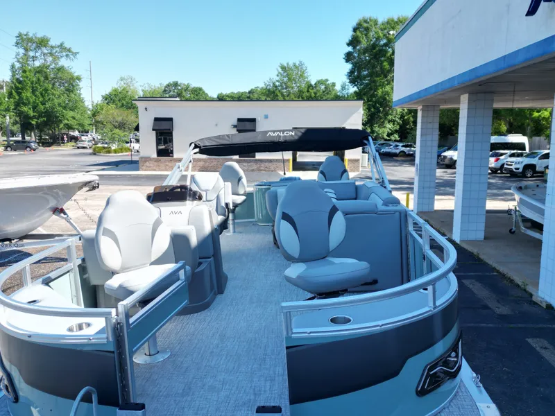 Slide: The Image of 2026 Avalon Venture 85 Quad Fish boat, modern design, spacious deck. - 11