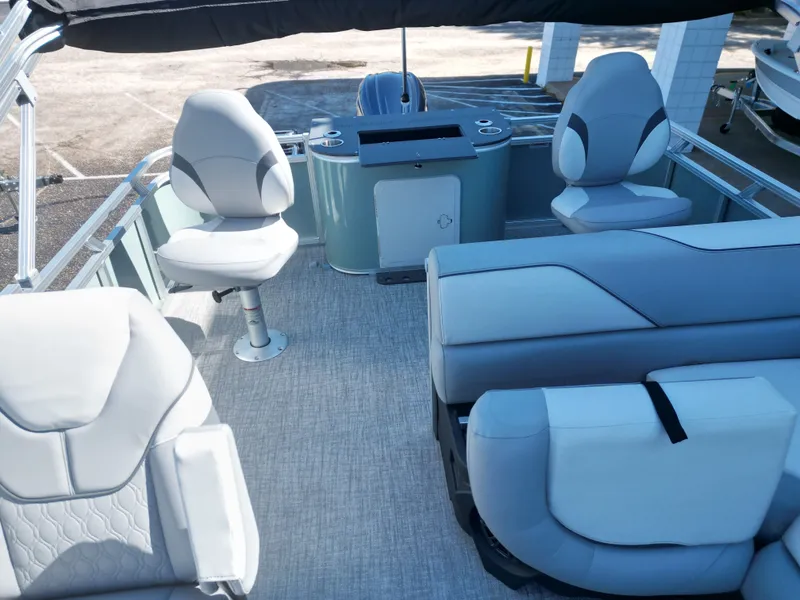 Slide: The Image of Interior of 2026 Avalon Venture 85 Quad Fish with gray seating. - 17