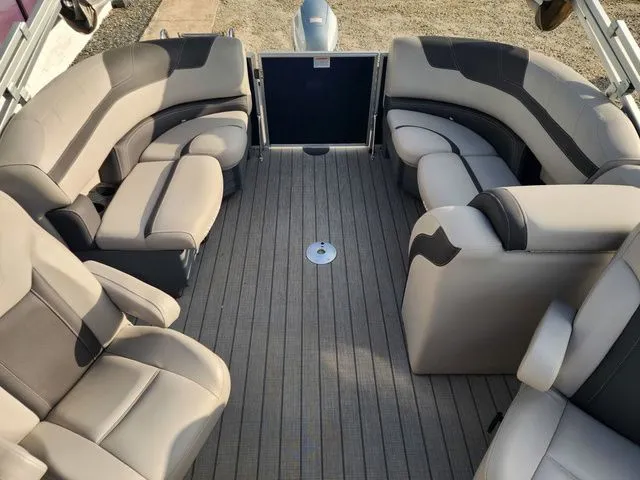 Slide: The Image of Interior of a 2022 Sylvan L-1 LZ pontoon boat with luxurious seating. - 8