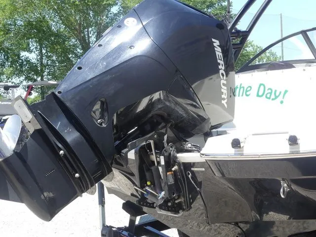Slide: The Image of 2020 Stingray 201 DS with Mercury outboard motor, close-up view. - 10
