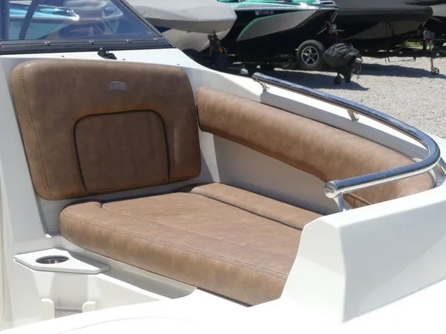 Slide: The Image of Interior of 2020 Stingray 201 DS with brown leather seats. - 16