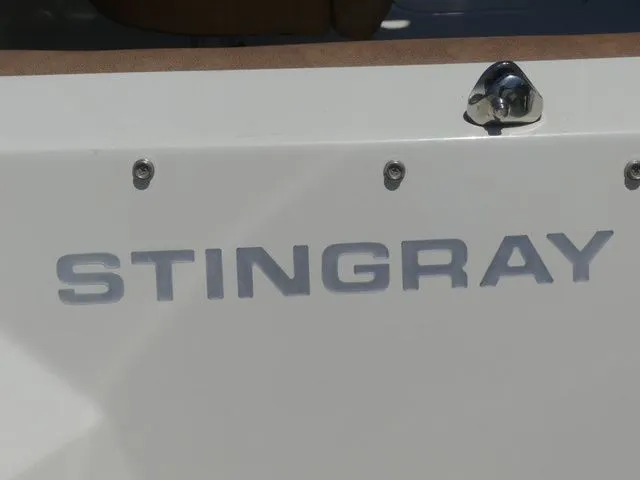 Slide: The Image of Close-up of lettering on a 2020 Stingray 201 DS boat. - 35