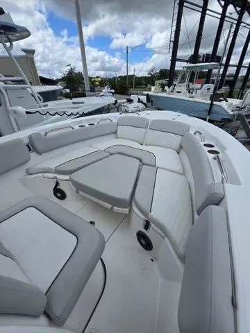 Slide: The Image of Interior view of 2023 Sea Fox 228 Commander boat with luxurious seating. - 8