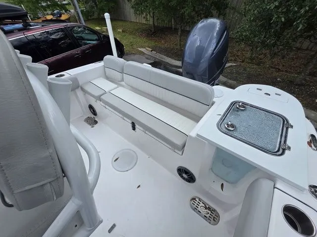 Slide: The Image of Interior of 2023 Sea Fox 228 Commander boat with seating and motor. - 9