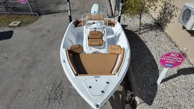 Slide: The Image of ALK2 Powerboats 18CRS 2026, modern design, brown upholstery, aerial view. - 8