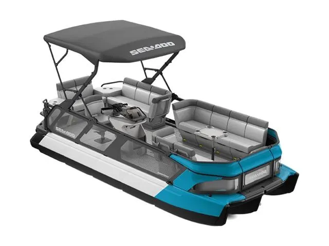 The Image of 2022 Sea-Doo Switch Cruise 21 pontoon boat with gray canopy. - 1