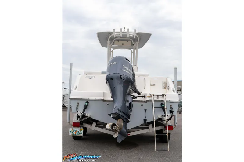 Slide: The Image of 2021 Robalo R222 Center Console boat with Yamaha outboard motor, rear view. - 34
