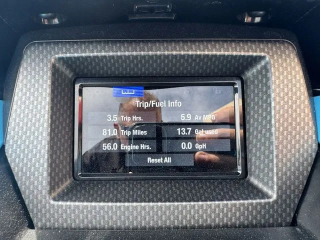 Slide: The Image of Yamaha WaveRunner GP1800R 2023 display showing fuel and trip information. - 19