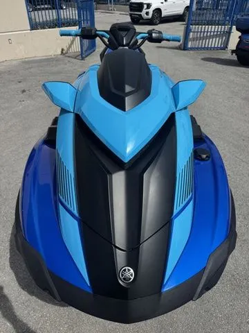 Slide: The Image of 2023 Yamaha WaveRunner GP1800R in blue on parking lot. - 3