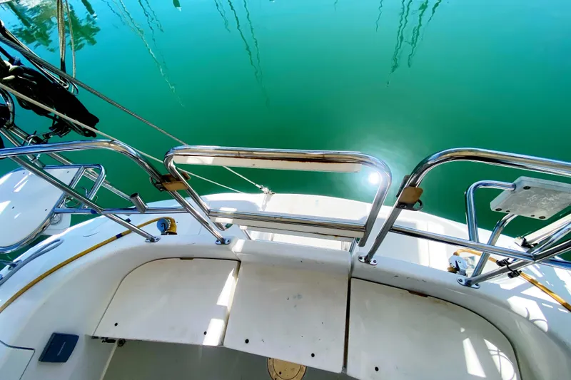 Slide: The Image of Cockpit view of 2004 Catalina 42 MkII sailboat with stainless steel railings. - 16