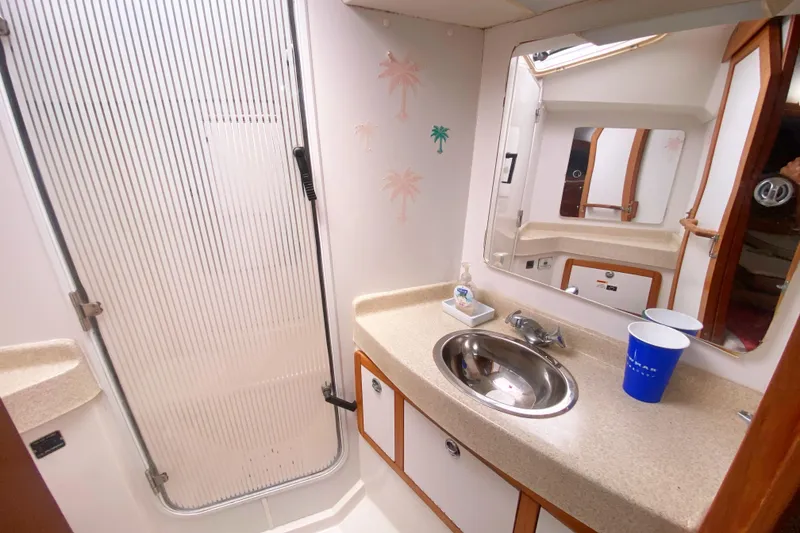 Slide: The Image of Bathroom interior of 2004 Catalina 42 MkII yacht with sink and shower. - 34