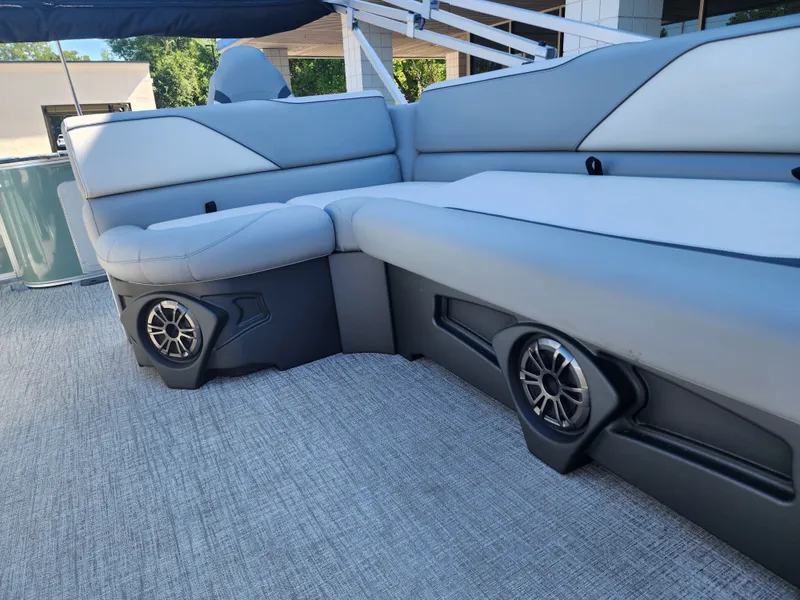 Slide: The Image of Luxurious seating in Avalon Venture 85 Quad Fish 2026 pontoon boat. - 13