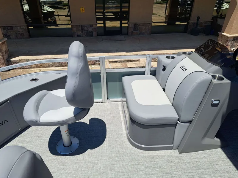 Slide: The Image of Interior of 2026 Avalon Venture 85 Quad Fish with gray seating. - 12