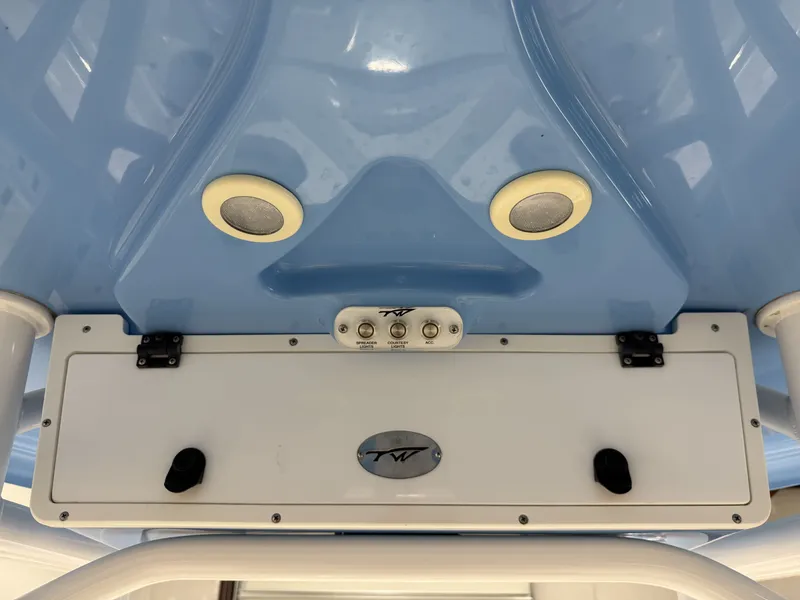 Slide: The Image of Interior view of a 2019 Tidewater 210 LXF boat with speakers. - 21