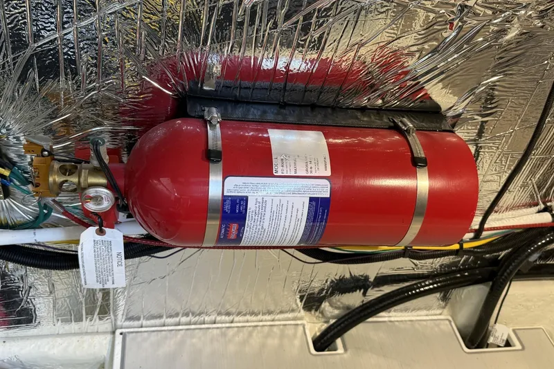 Slide: The Image of Fire suppression system in 2024 Beneteau Gran Turismo 36 engine room. - 91
