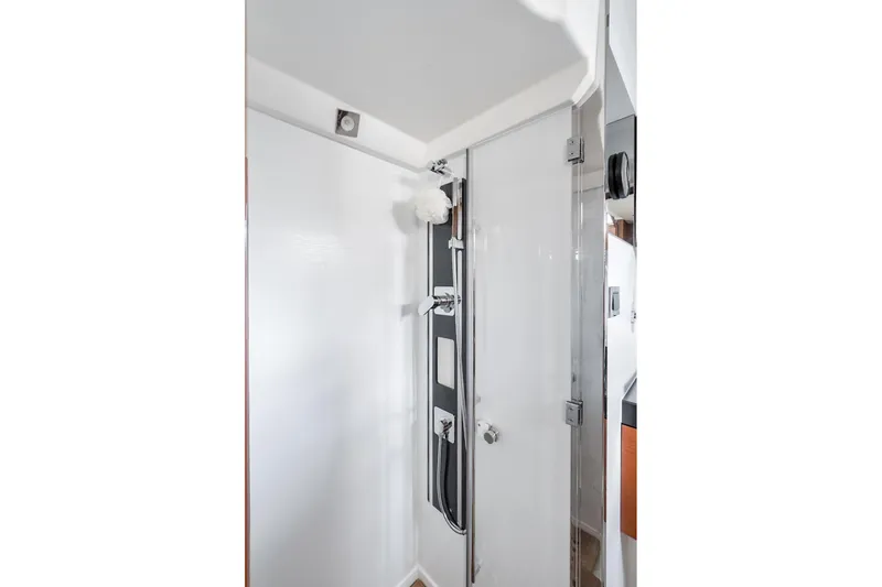 Slide: The Image of Shower area in 2016 Prestige 500 yacht, featuring sleek design and modern fixtures. - 25