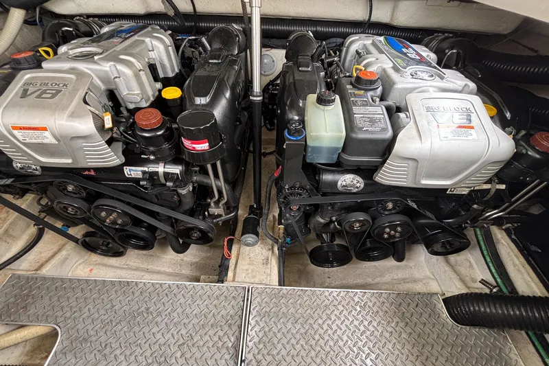 Slide: The Image of Engine compartment of a 2015 Formula 350 Crossover Bowrider I/O with dual V8 engines. - 22